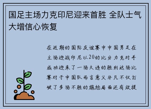 国足主场力克印尼迎来首胜 全队士气大增信心恢复 国足主场力克印尼迎来首胜 全队士气大增信心恢复
